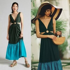 Anthropologie flounced cut-out maxi dress